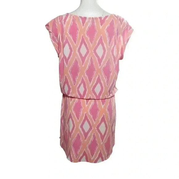 Tori Richard Tie Waist Dress Size Large Pink Blouson Cap Sleeve Mini V-Neck - Picture 3 of 6